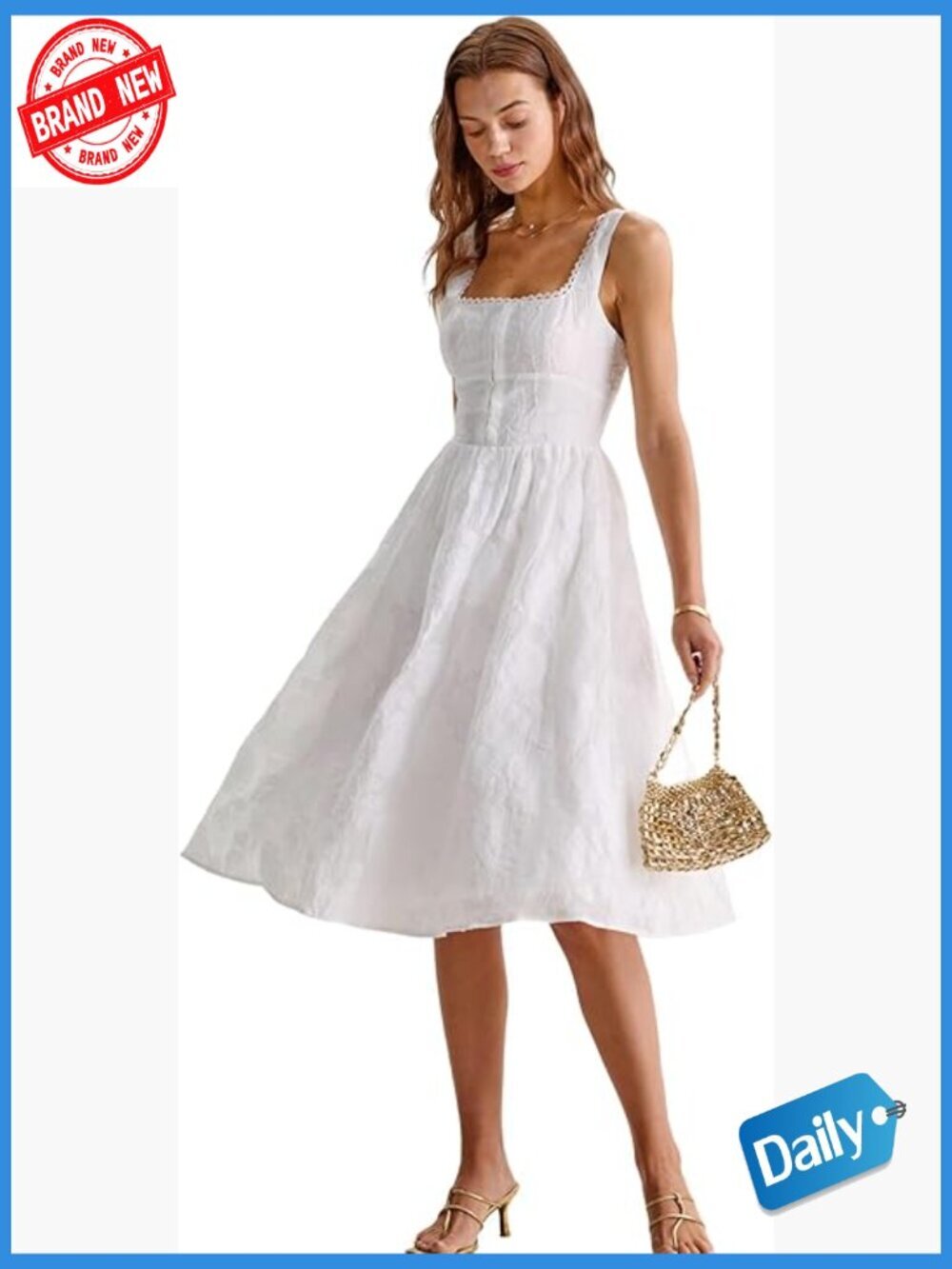 Summer Floral A-Line Midi Sundress - Short Sleeve Semi-Formal